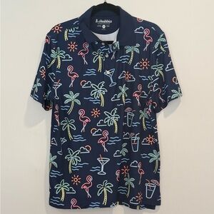 Chubbies Men's Navy Flamingo and Palm Polo